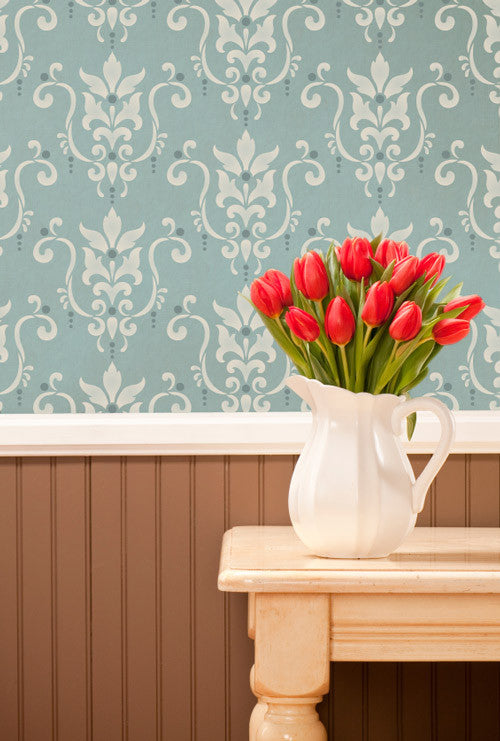 Classic and Victorian Design - Serenity Damask Wallpaper Wall Stencils - Royal Design Studio