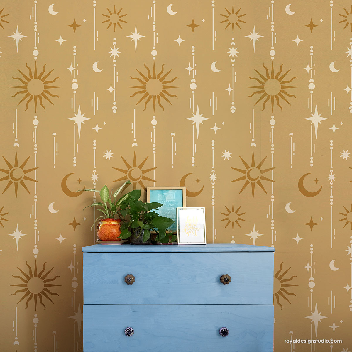 Celestial Moon and Stars Stencil