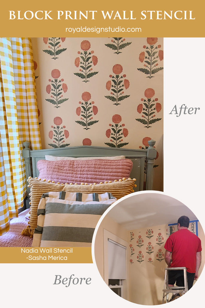 Cute Indian block print stencil pattern girls room