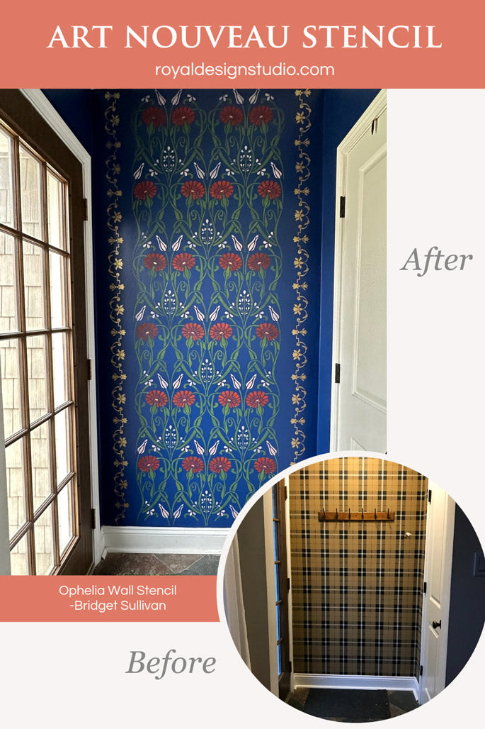 Art Nouveau stencil design wall mural