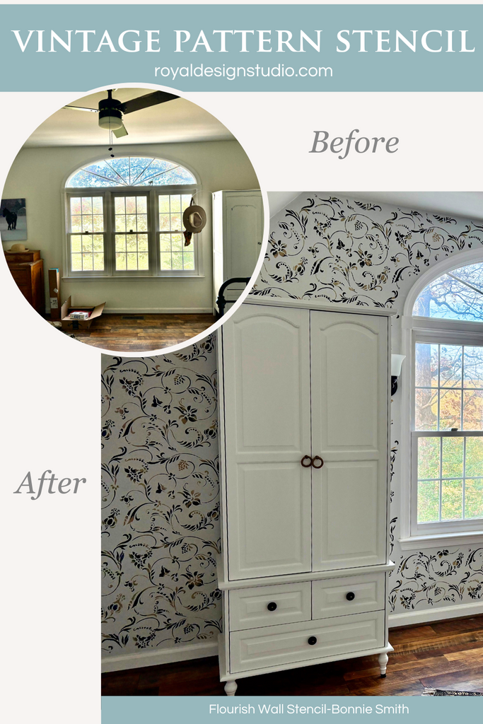 wall stencil pattern in bedroom wall stenciling